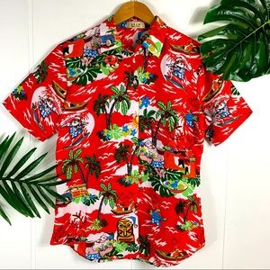 SSLR Surfing Santa Unisex Short Sleeve ButtonDown Hawaiian Shirt
